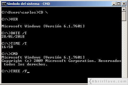 Ejemplos de uso de comandos CMD en Windows