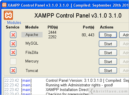 Caputura de pantalla de XAMPP
