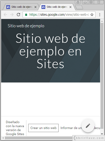 Sitio web de ejemplo creado en Google Sites publicado.