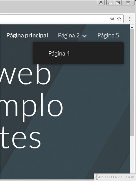 Menú de páginas web en Google Sites con una de ellas ocultada.