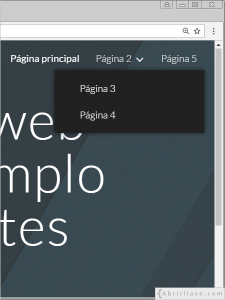 Menú de páginas web creadas en Google Sites.