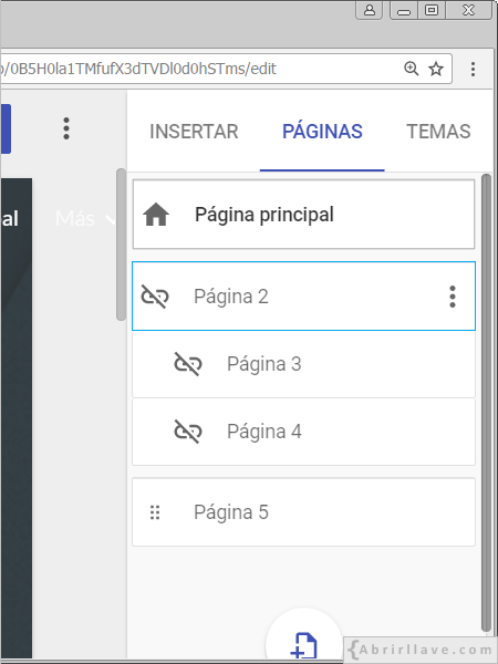 Ocultar varias páginas de la navegación en Google Sites.