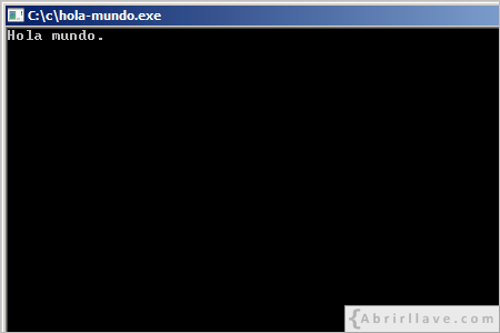 Visualización en pantalla del programa Hola mundo, resuelto en lenguaje C.