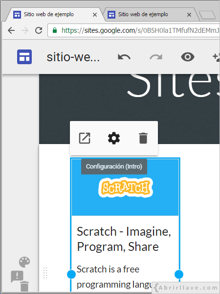 Acciones sobre una URL insertada en Google Sites.