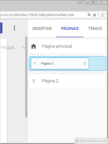 Cambiar el orden las páginas en Google Sites.