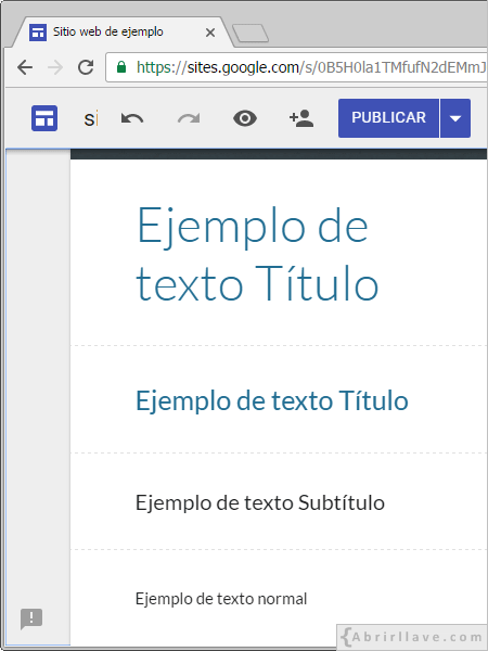 Ejemplos es estilos de texto en Google Sites.