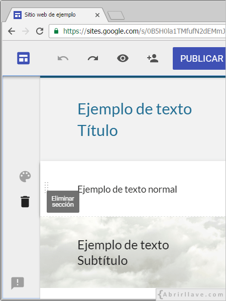 Eliminar sección de texto en Google Sites.