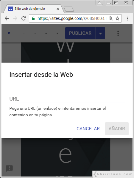 Insertar desde la Web en Google Sites.