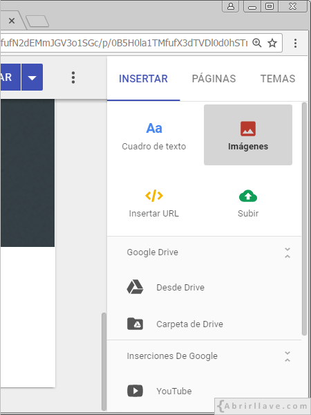 Insertar imágenes en Google Sites.