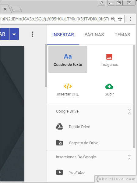 Insertar texto en Google Sites.