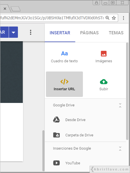 Insertar URL en Google Sites.