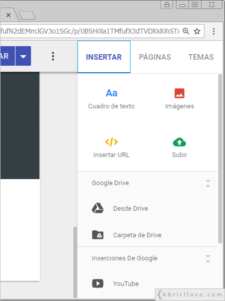 Insertar texto, imágenes y otro contenido en Google Sites.