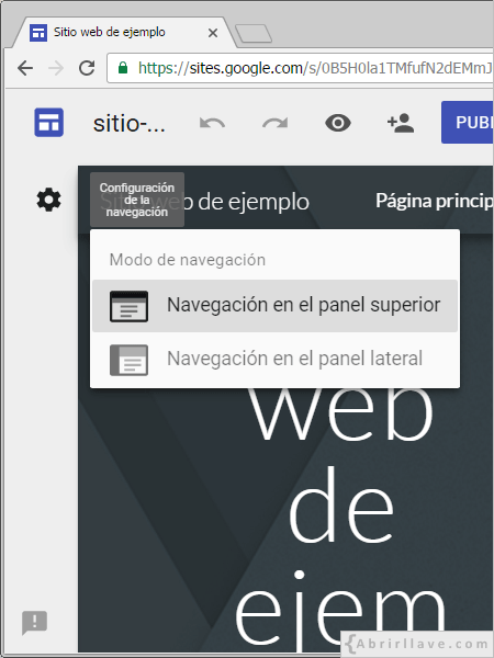 Modo de navegación en Google Sites.