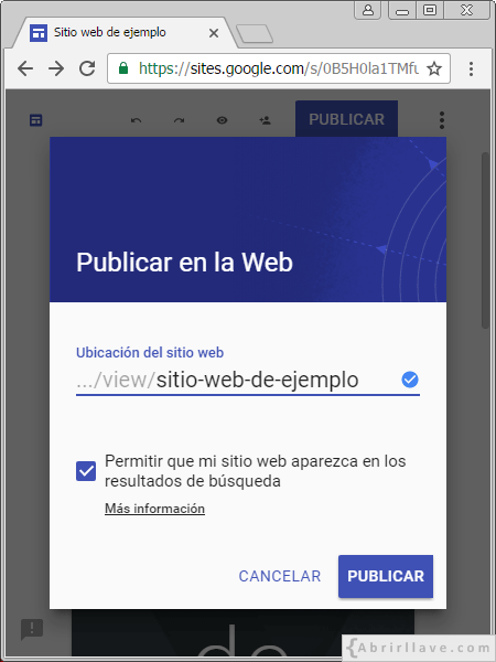 Obtener una vista previa en Google Sites.