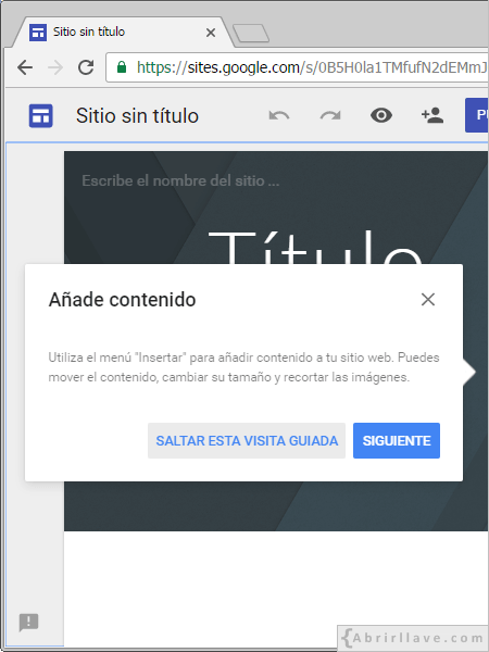 Saltar visita guiada en Google Sites.