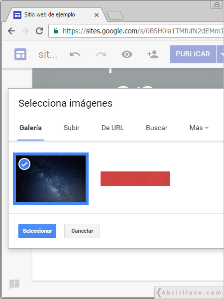 Seleccionar imagen principal en Google Sites.