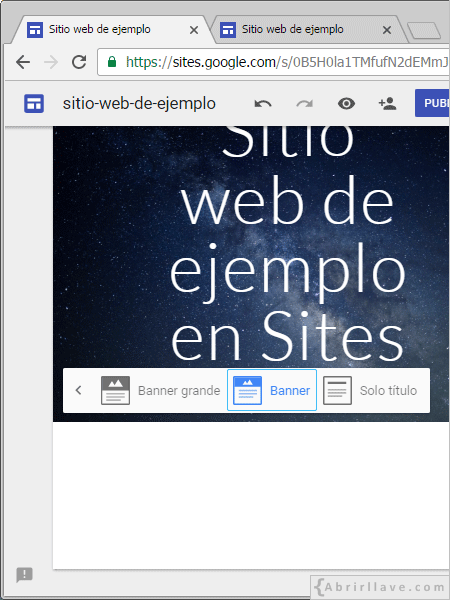 Tipo de encabezado en Google Sites.