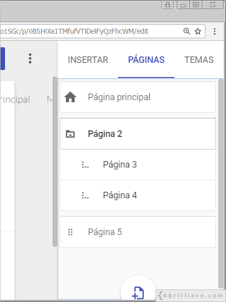 Varias paginas anidadas en Google Sites.