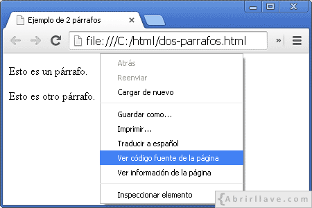 Ver código fuente de un página web en Google Chrome