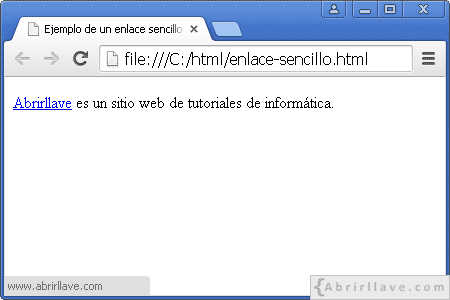 Visualización del archivo enlace-sencillo.html en Google Chrome, donde se incluye un enlace sencillo.