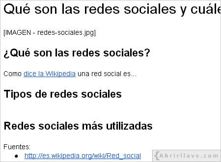 Caputura de pantalla de borrador de artículo sobre redes sociales en Google Drive.