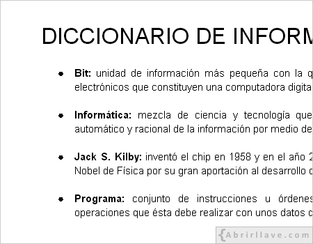 Diccionario de informática ampliado en un documento de Google Drive