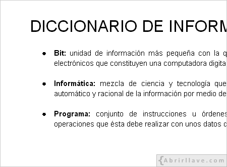 Diccionario de informática en un documento de Google Drive