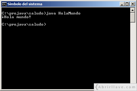 Ejecutar el programa HolaMundo escrito en Java en la consola de Windows.
