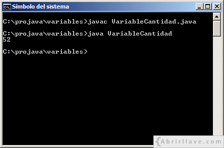 Ejecución del programa variableCantidad, donde se muetra el valor de una cantidad en la consola.