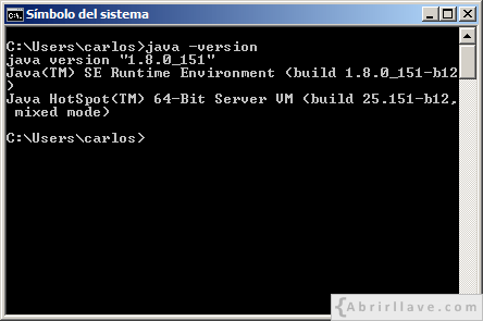 Comprobación de que el Java SE Runtime Environment está instalado correctamente.