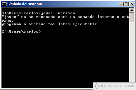 javac no se reconoce como un comando interno o externo, programa o archivo por lotes ejecutable, en la consola de Windows.