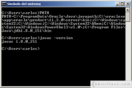 javac si se reconoce como un comando interno o externo, programa o archivo por lotes ejecutable, en la consola de Windows.