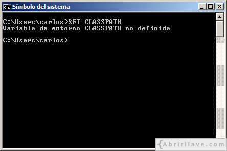 SET CLASSPATH, variable de entorno no definida.