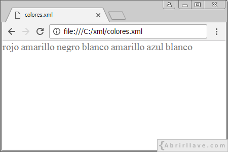 Visualización del archivo colores.xml en Google Chrome - Ejercicio del tutorial de XML de {Abrirllave.com