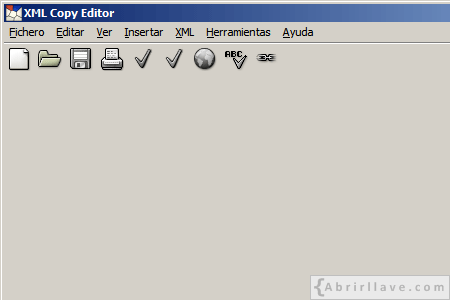 Visualización en pantalla del programa XML Copy Editor al ejecutarlo por vez primera en Windows.