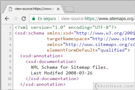 Código fuente del archivo sitemap.xsd