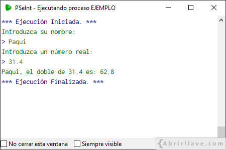 Ejemplo de entrada por teclado de la instrucción Leer en pseudocódigo con PSeInt.